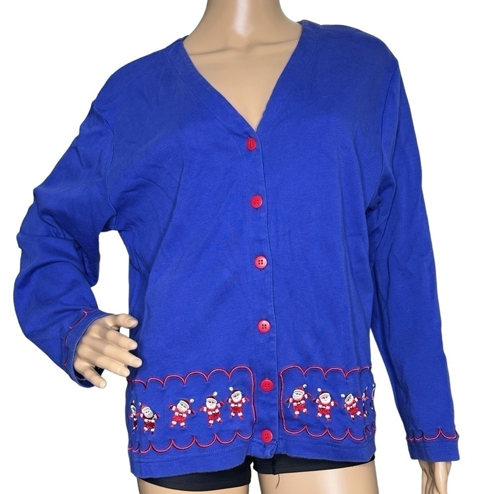 Bobbie C button down cardigan Santa Christmas sweater large